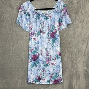 Improved Living 3X Shirt Top Blue Floral Flower Short Sleeve Scoop Neck Womens